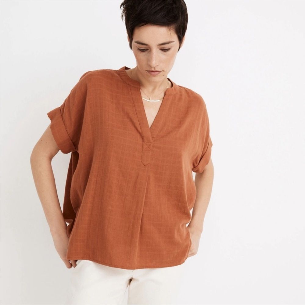 NEW Madewell Lakeline Popover Relaxed Split-Neck Tunic in Rust Orange XS